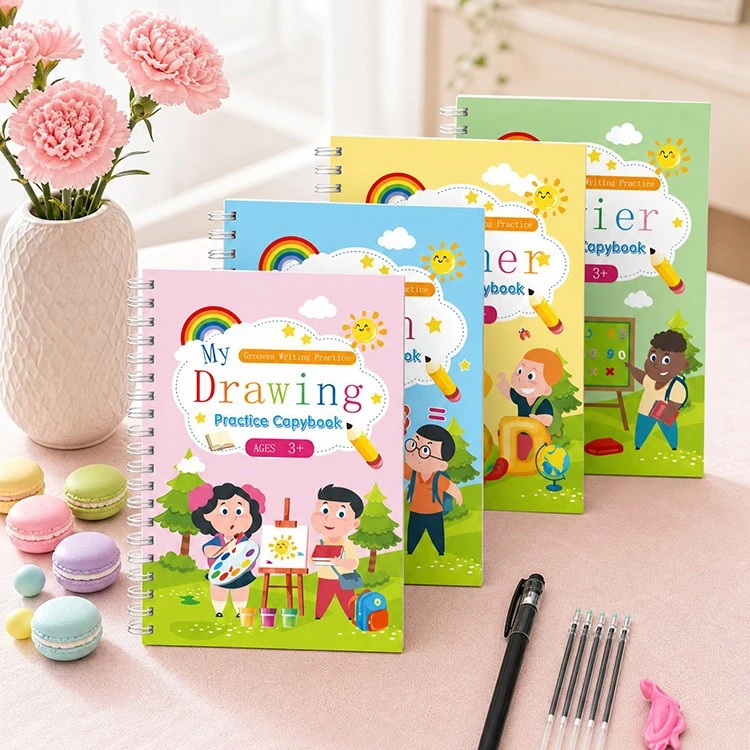 Set di 4 libri per esercizi di scrittura con scanalature magiche